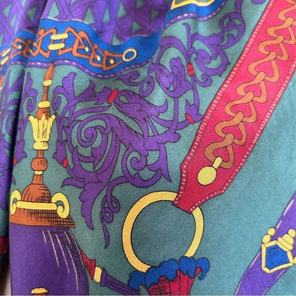 Vintage Elaine Gold Green Blue Royal Silk Scarf